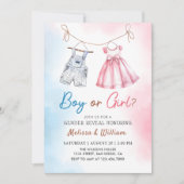 Invitation Aquarelle Vêtements de bébé Genre Révéler Invitati (Devant)