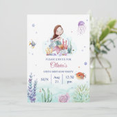 Invitation Aquarelle Vie marine sirène Anniversaire (Debout devant)