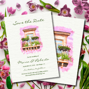 Invitation Aquarelle Vielle ville Balcon Mexique Enregistrer