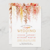 Invitation Aquarelle vigne brun orange rouge mariage de autom (Devant / Derrière)