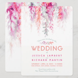 Invitation Aquarelle vignes corail vert rose rouge mariage