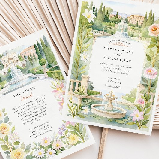 Invitation Aquarelle Villa d’Este Italie Mariage
