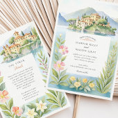 Invitation Aquarelle Villa del Balbianello Lac de Côme Mariag