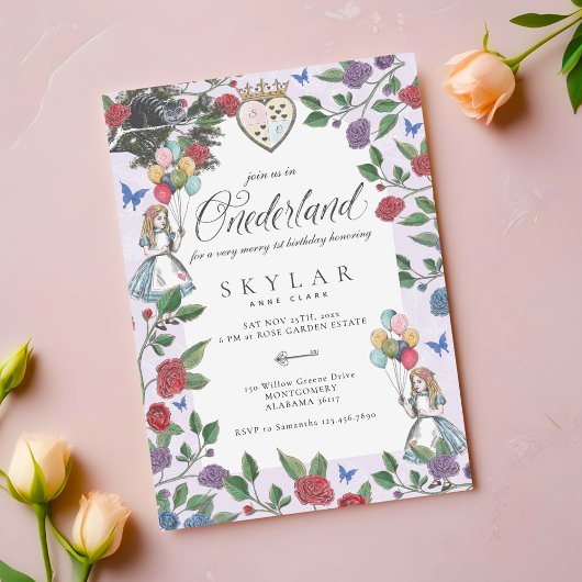 Invitation Aquarelle Vintage Alice Dans L'Onederland Annivers