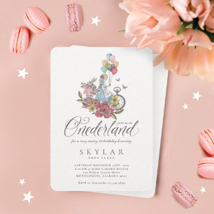 Invitation Aquarelle Vintage Alice dans un Anniversaire ONiri