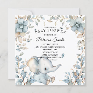 Invitation Aquarelle vintage Baby shower d'éléphants floraux