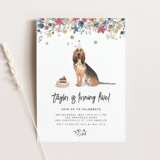 Invitation Aquarelle vintage Bloodhound Chien fête d'annivers