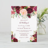 Invitation Aquarelle vintage Bourgogne Florale (Debout devant)