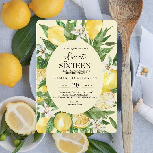 Invitation Aquarelle vintage Cadre de citrons jaunes