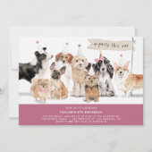 Invitation Aquarelle vintage Chiens mignons Bourgogne Anniver (Devant)