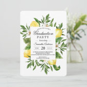 Invitation Aquarelle vintage Citrons jaunes et cadre feuille (Debout devant)