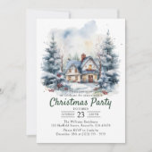 Invitation Aquarelle Vintage fête de Noël neige (Devant)