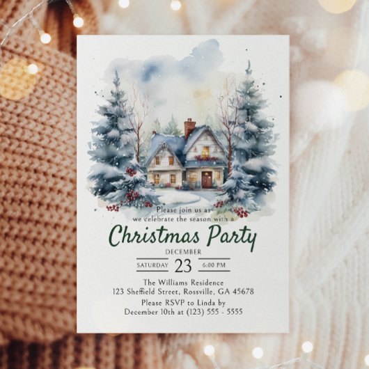 Invitation Aquarelle Vintage fête de Noël neige