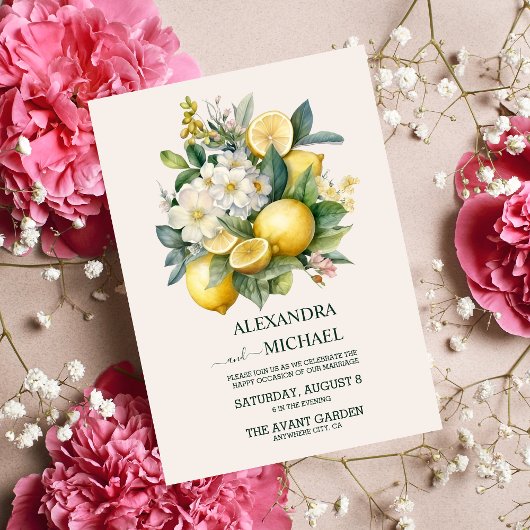 Invitation Aquarelle vintage Mariage d'agrumes d'été