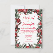 Invitation Aquarelle vintage noël verdure mariage rouge (Devant)