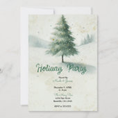 Invitation Aquarelle vintage or Noël Pine Tree (Devant)