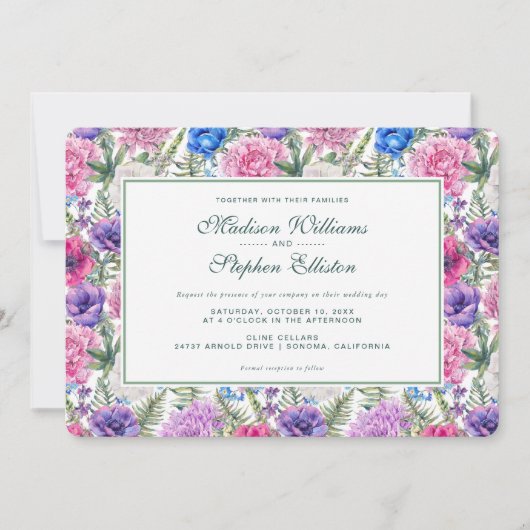 Invitation Aquarelle Vintage| Peony - Mariage (Devant)