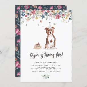 Invitation Aquarelle vintage Pitbull Chien fête d'anniversair