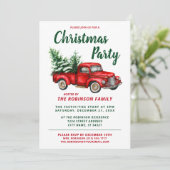 Invitation Aquarelle Vintage Rouge Truck Noël (Debout devant)