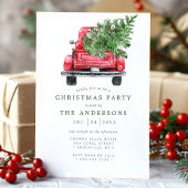 Invitation Aquarelle Vintage Rouge Truck Noël