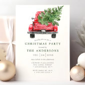 Invitation Aquarelle Vintage Rouge Truck Noël