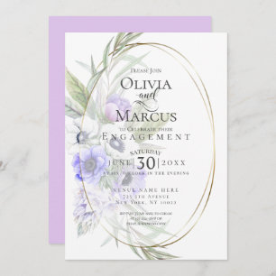 Invitation Aquarelle Violet Anémonique Floral Oval Frame