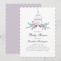 Aquarelle violet baby shower de cage à oiseaux