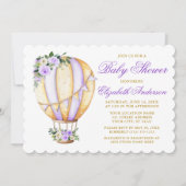 Invitation Aquarelle violet Baby shower Floral Air Balloon (Devant)