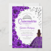Invitation Aquarelle violet blanc argent Floral Quinceanera (Devant)