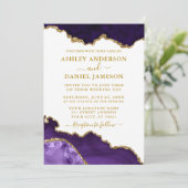 Invitation Aquarelle violet blanc Marbre or Mariage (Debout devant)