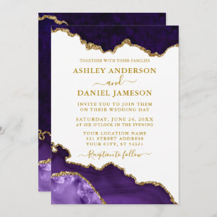 Invitation Aquarelle violet blanc Marbre or Mariage