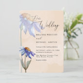 Invitation Aquarelle violet bleu marguerite bracelet Mariage  (Debout devant)