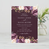 Invitation Aquarelle violet Bourgogne Mariage floral (Debout devant)