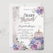 Invitation Aquarelle Violet Citrouille Baby shower Fleurs (Devant)