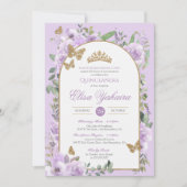 Invitation Aquarelle violet clair Beurre d'or Quinceanera (Devant)