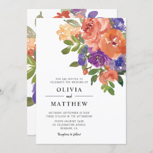 Invitation Aquarelle violet de corail moderne Mariage floral