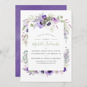 Invitation Aquarelle violet Dusty Baby shower Floral Invitati