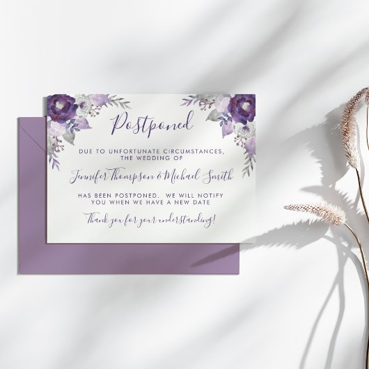 Invitation Aquarelle violet et argent Mariage Changement de p