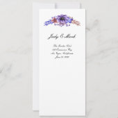 Invitation Aquarelle violet et bleu Menu Mariage Floral (Dos)