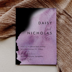 Invitation Aquarelle violet et Mariage noir