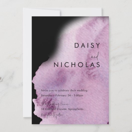 Invitation Aquarelle violet et Mariage noir (Devant)