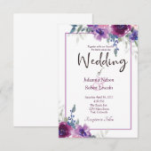 Invitation Aquarelle violet et mauve fleurs mariage invita (Devant / Derrière)