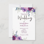Invitation Aquarelle violet et mauve fleurs mariage invita (Devant)