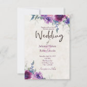 Invitation Aquarelle violet et mauve fleurs mariage invita (Devant)