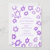 Invitation Aquarelle violet étoile de David Bar Bat mitzvah (Devant)