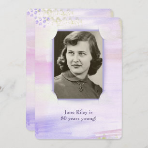 Invitation aquarelle violet fête d'anniversaire cadre photo