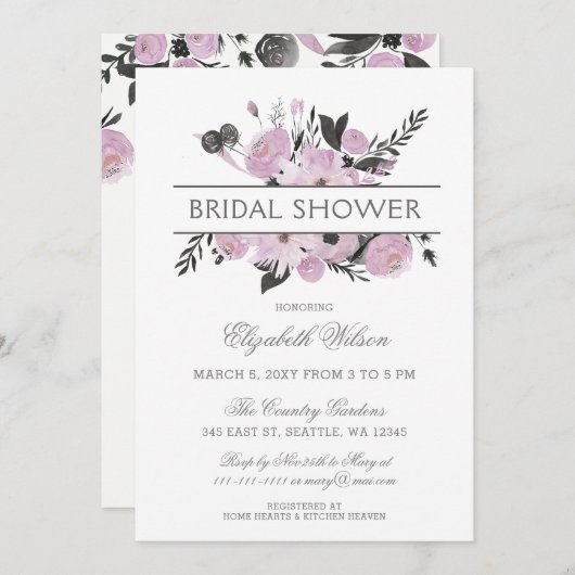 Invitation Aquarelle violet Fête des mariées de printemps flo (Devant / Derrière)