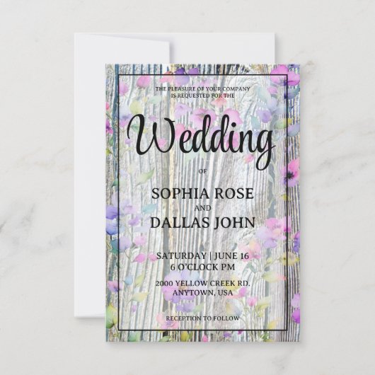 Invitation Aquarelle violet fleur sauvage mariage rustique (Devant)