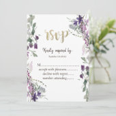 Invitation Aquarelle violet Fleur sauvage RSVP (Debout devant)