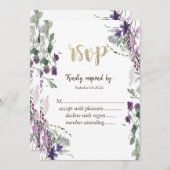 Invitation Aquarelle violet Fleur sauvage RSVP (Devant / Derrière)
